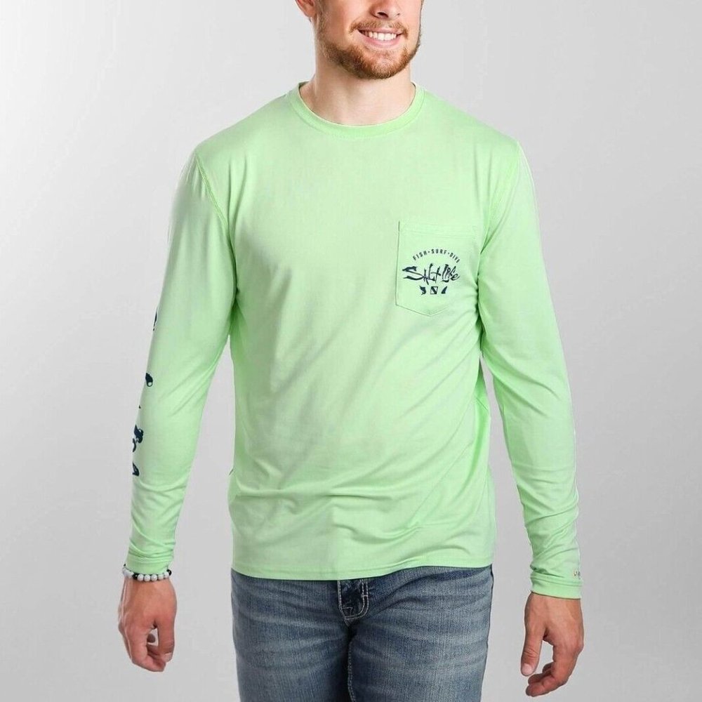 Salt Life Watermans Trifecta Performance T Shirt Mens Size Large Pistachio Green - Picture 14 of 14